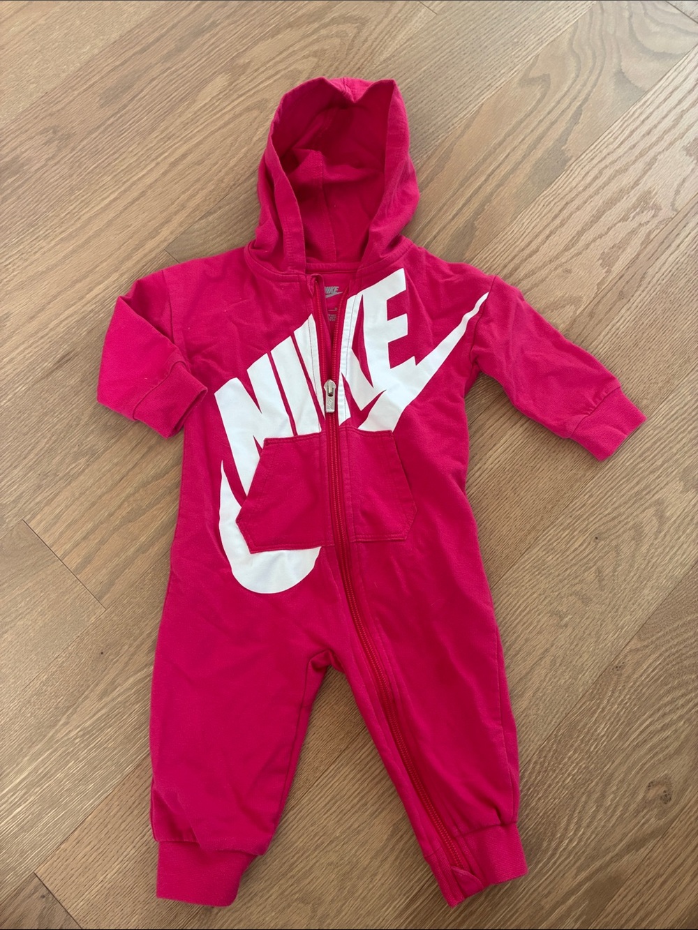 Nike Hot Pink Hooded Infant One-Piece with White Logo